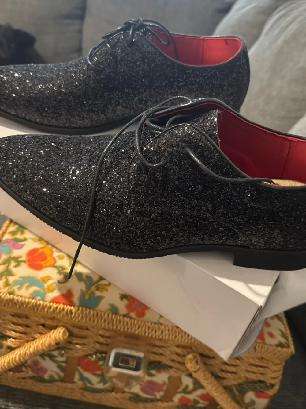 Men's Black Glitter Lace-Up oxfords